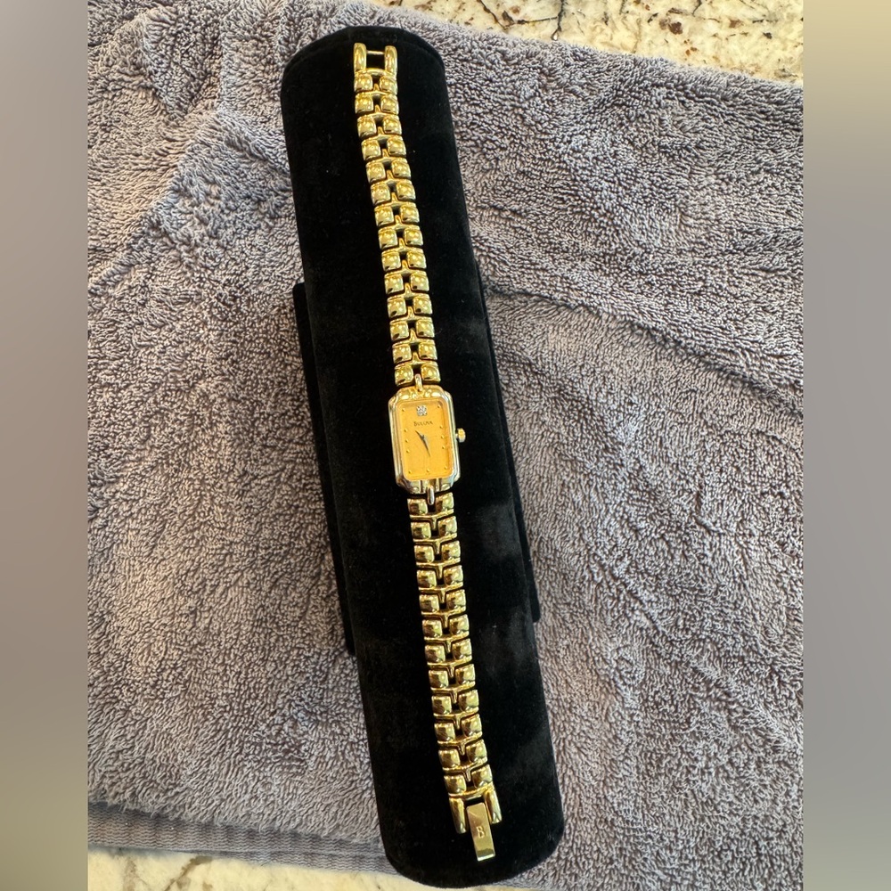 Gold Bulova Watch, diamond face